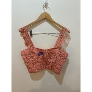 Farm Rio Light Pink Guipure Lace Sleeveless Crop‎ Top Size Medium